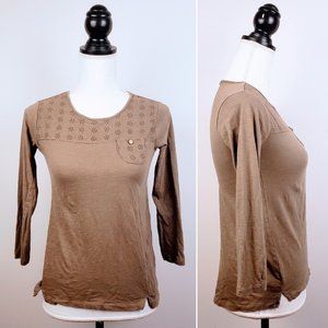 ZARA Girls Collection Top, Dark Green Long Sleeve Lace Pocket, 9-10